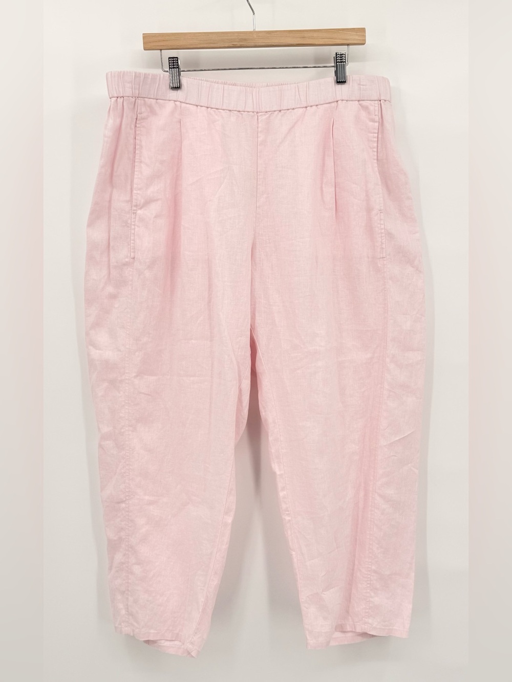 Eileen Fisher Organic Linen Lantern Pants Crisp Pink XL Pull On Crop Pockets NEW